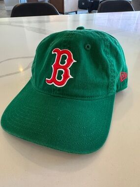 Boston Red Sox New Era Green Baseball Cap with Red Embroidered B. Adjustable